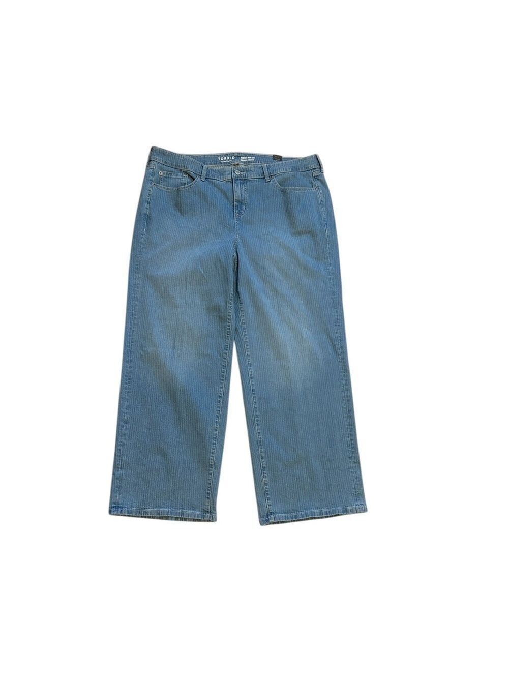 Torrid Mid Rise Vintage Stretch Jeans Wide Leg Striped Denim Blue Size 18 New - Picture 3 of 7